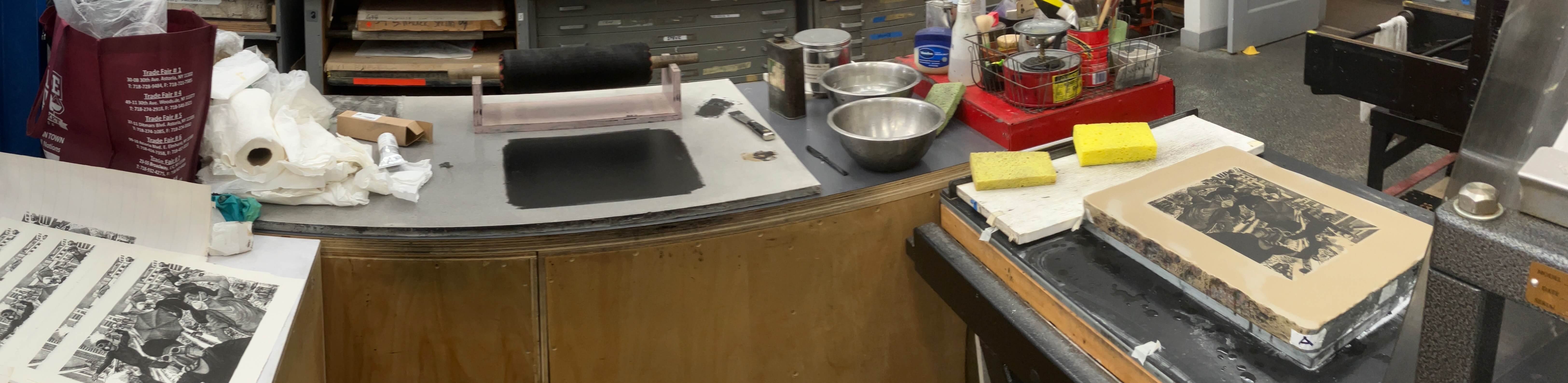 On press at the Litho Shop at The Art Students League